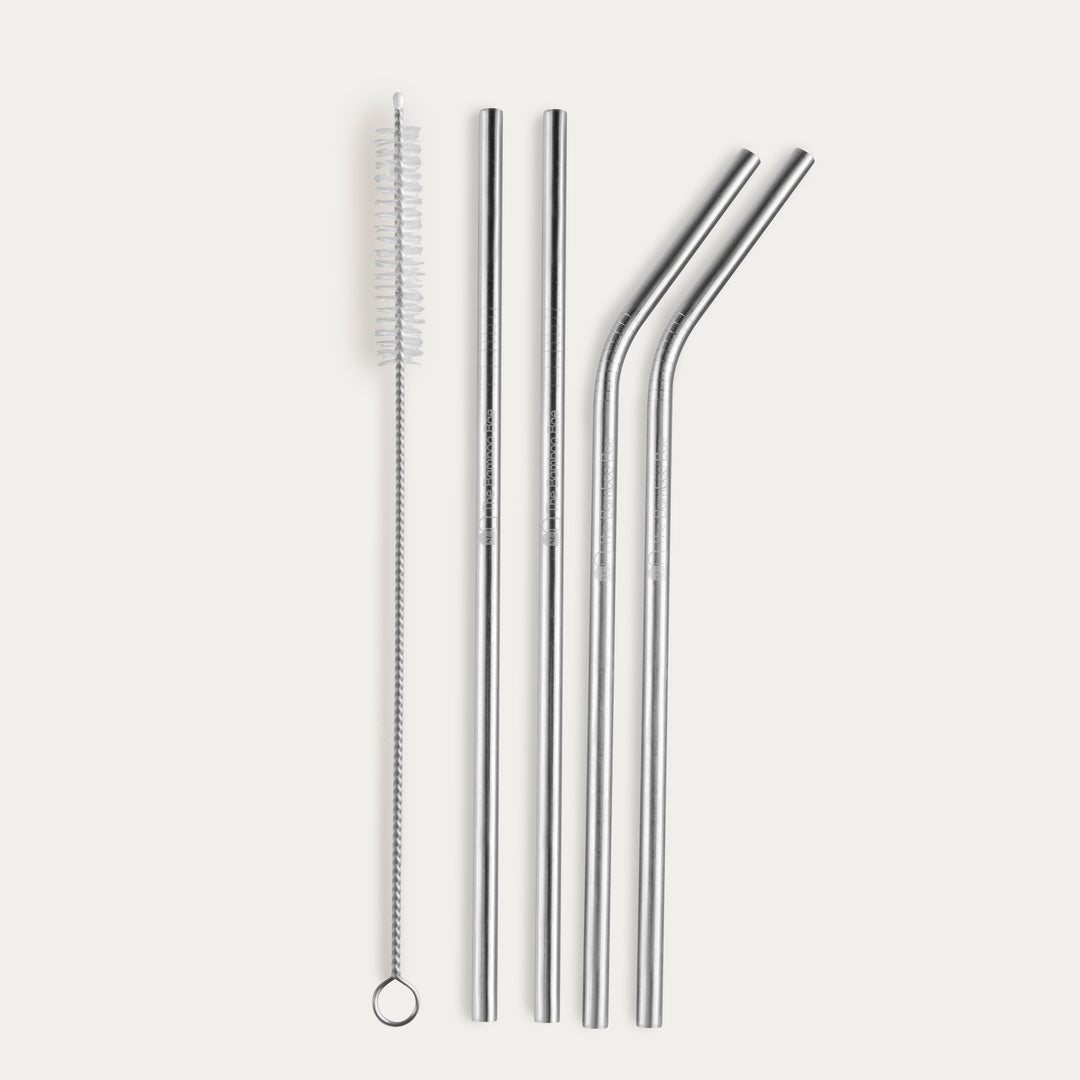 Steel Straws | Reusable Straws 2 Bent + 2 Straight + 1 Cleaner + 1 Pouch | Eco friendly Straws