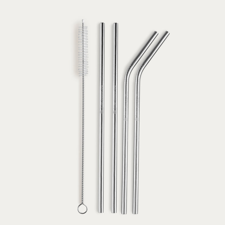 Steel Straws | Reusable Straws 2 Bent + 2 Straight + 1 Cleaner + 1 Pouch | Eco friendly Straws