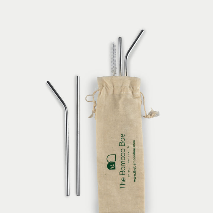 Steel Straws | Reusable Straws 2 Bent + 2 Straight + 1 Cleaner + 1 Pouch | Eco friendly Straws