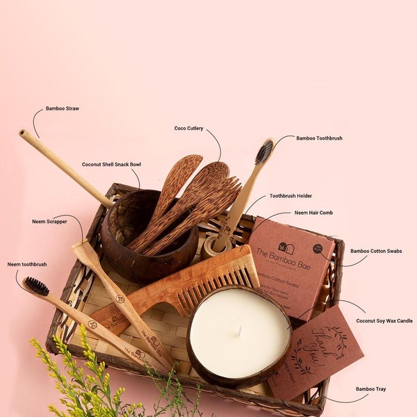 Perfect Essentials Gift Hamper | An Eco-friendly Gift Combo | Toothbrush | Candle | Coco Bowl | Comb