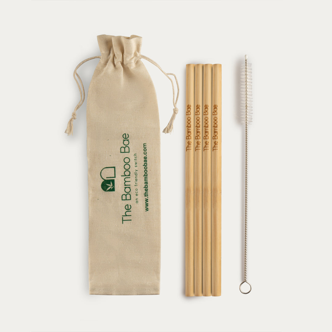 Bamboo Straw with Jute Pouch | 4 Straws & 1 Cleaner | Reusable Natural & Handcrafted