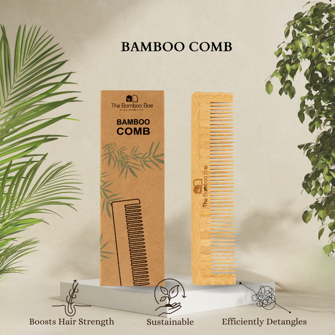 Bamboo Comb | Non Static & Sleek Travel Comb | Pocket Size & Travel Friendly Bamboo Comb