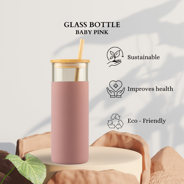 قارورة زجاجية بغطاء من الخيزران وقش | بهلوان بأكمام | زجاجة ماء زجاجية