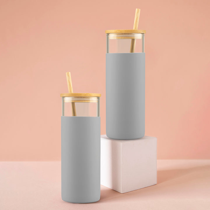 Glass Sipper With Bamboo Lid & Straw | Tumbler with Sleeve | Glass Water Bottle